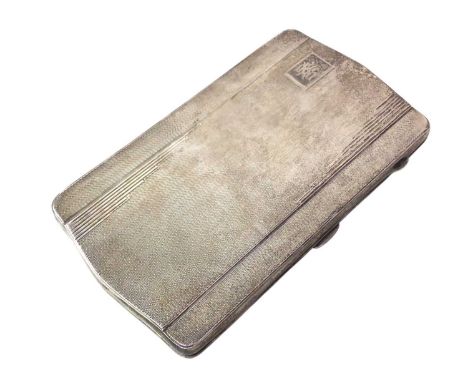 SILVER CIGARETTE CASE, BIRMINGHAM 1933 of Art Deco design, the engine turned case with engraved monogramQty: 235g