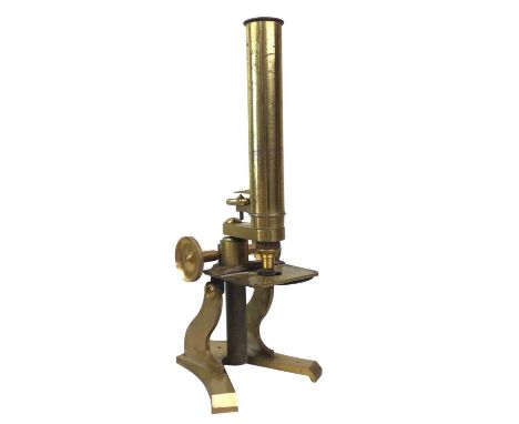 BRASS MICROSCOPE, ALONG WITH FURTHER ITEMS the microscope with a small collection of slides, along with a collection of harmo