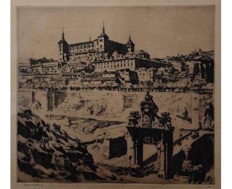 SIR LIONEL ARTHUR LINDSAY (AUSTRALIAN 1874-1961), TOLDEO, SPAIN etching on paper, signedmounted, framed and under glassoveral