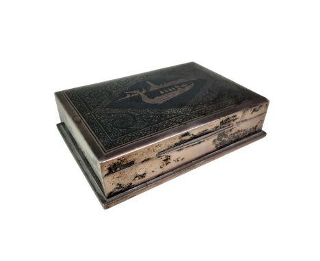 STERLING SILVER CIGARETTE CASE, SIAM TO BASE depicting a Royal Thai barge on the river and a decorated lid