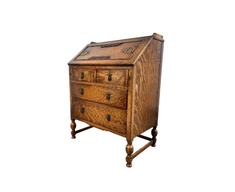 OAK BUREAU, with hinged writing flap102cm x 77cm