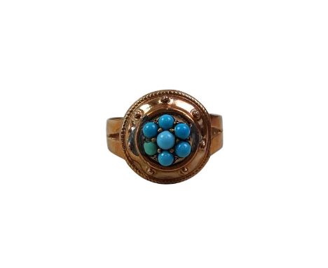 GOLD DRESS RING, NINE CARAT GOLD set with turquoise beads, along with a nine carat gold wedding ring and a nine carat gold si