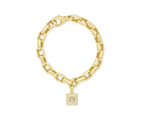 CHOPARD: 'HAPPY DIAMONDS' BRACELETThe cable-link bracelet suspending a brilliant-cut diamond-set charm with glazed compartmen