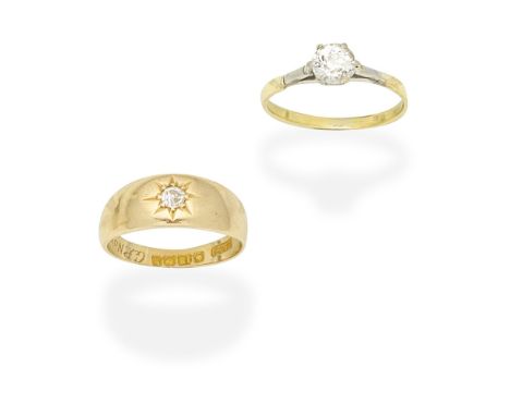 TWO DIAMOND-SET RINGS1st: Set with an old brilliant-cut diamond, approx. 0.65ct, 2nd: Star-set with an old brilliant-cut diam