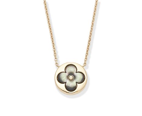 LOUIS VUITTON: MOTHER-OF-PEARL NECKLACE,The pendant set with a grey mother-of-pearl quatrefoil, suspended from a cable-linkin