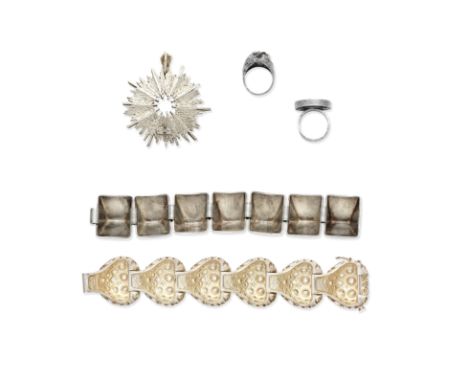COLLECTION OF SILVER SCANDINAVIAN JEWELS1st: The silver bracelet of polished pyramidal linking, Georg Jensen, 1968, 2nd: The 