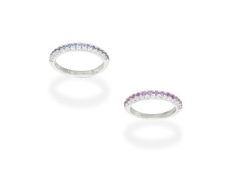 BAILEY BANKS &amp; BIDDLE: TWO GEM-SET HALF HOOP RINGS1st: Set with vari-cut amethysts and diamonds, 2nd: set with vari-cut s