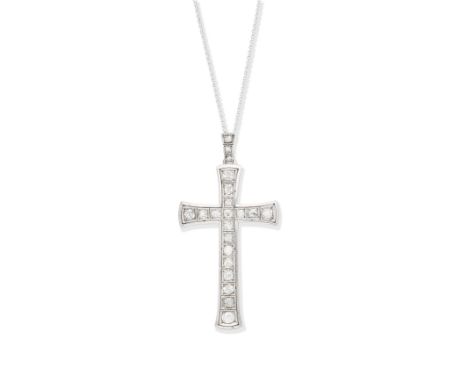 DIAMOND CROSS PENDANTSet with cushion-shaped diamonds, the surmount set with rose-cut diamonds,  diamonds approx. 1.40cts tot