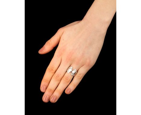 DIAMOND-SET BRACELET, RING AND EARRING SUITEThe bracelet composed of links of brushed finish, set with brilliant-cut diamonds