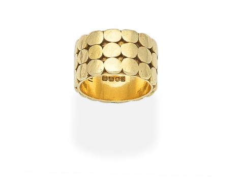 GOLD RING, 1968The wide band decorated with rows of abstract circles, maker's mark JB, London hallmark, ring size approx. R½ 