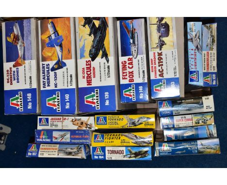 A QUANTITY OF BOXED UNBUILT ITALERI PLASTIC CONSTRUCTION KITS, all are assorted military aircraft, assorted scales, contents 