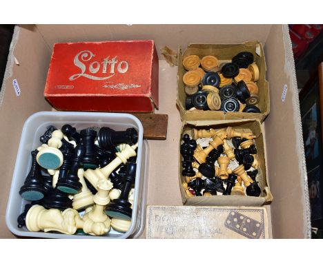 A QUANTITY OF ASSORTED LOOSE CHESS AND DRAUGHTS SETS, two sets of each, both appear complete, with a boxed set of Imperial St