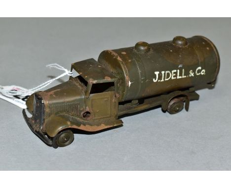 A TRI-ANG MINIC FIXED ARMY PETROL TANKER, No 15M CF, camouflage livery with black painted grille/bumper (missing headlamps), 