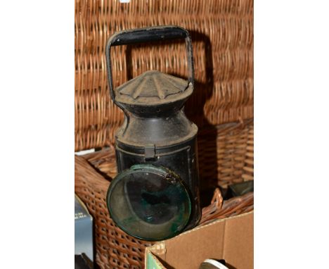 A PAIR OF UMARKED CARRIAGE LAMPS, worn condition, paint loss and wear, both complete with reservoir and burner, approximate h