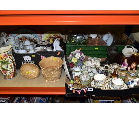 THREE BOXES AND LOOSE CERAMICS AND GLASSWARE, including three Victorian Minton cups and saucers, two enamelled with birds pat