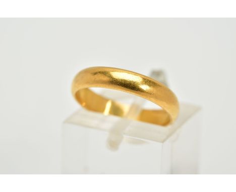 A 22CT GOLD WEDDING BAND, plain polished design, hallmarked 22ct gold Birmingham, ring size K, approximate gross weight 3.6 g