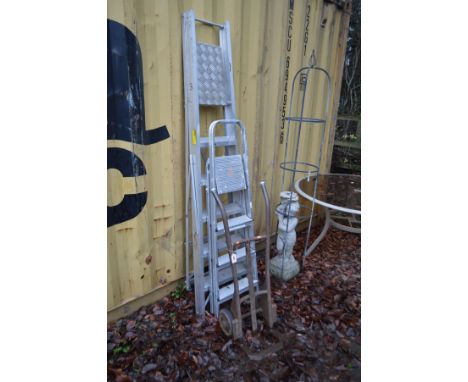 TWO ALUMINIUM STEP LADDER'S, together with a vintage sack truck (3)