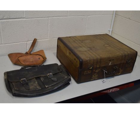 A VINTAGE SUITCASE together with two leather bags (3)