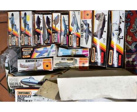 A QUANTITY OF BOXED UNBUILT MATCHBOX PLASTIC CONSTRUCTION KITS, majority are assorted military aircraft, assorted scales, con