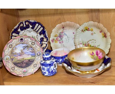 A GROUP OF LATE 19TH AND 20TH CENTURY ROYAL WORCESTER PORCELAIN, several pieces with extensive damage, comprising a Willow pa