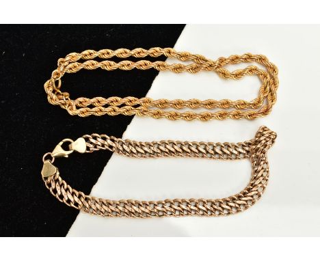 A 9CT GOLD ROPE TWIST CHAIN AND A BRACELET, the hollow rope twist chain, fitted with a spring clasp, hallmarked 9ct gold Birm