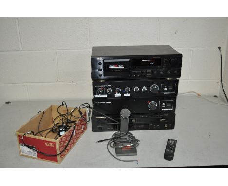 A MARANTZ CC4300 5 DISC CD PLAYER, a Denon DRM 595 single tape player, an Applied Acoustics AA120 120w mixer amp, an Applied 