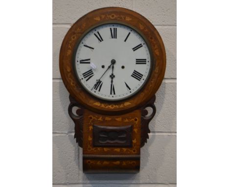 A LATE 19TH CENTURY ROSEWOOD AND MARQUERTY DROP DIAL WALL CLOCK