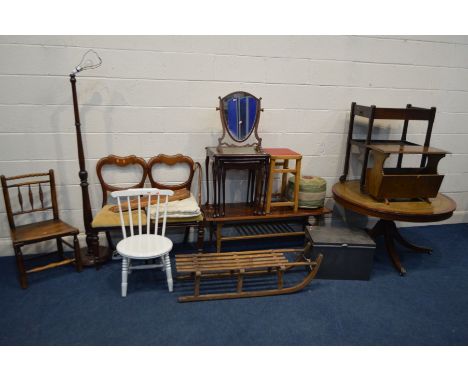 A COLLECTION OF OCCASIONAL FURNTIURE to include a circular mahogany coffee table, four various period chairs, teak coffee tab