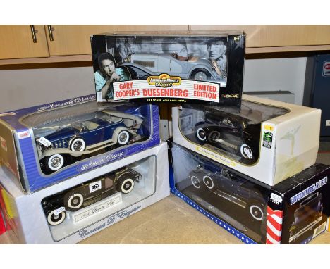 FIVE BOXED 1/18 SCALE MODERN DIECAST 1930'S AMERICAN CARS, GTI Collectable American Muscle Classics 'Gary Cooper's 1935 Duese