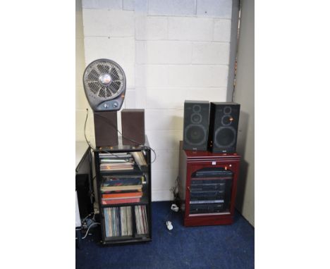 A MODERN HI FI CABINET CONTAINING A PHILIPS HI FI with turntable (PAT pass and working but no CD changer tray and needs new s