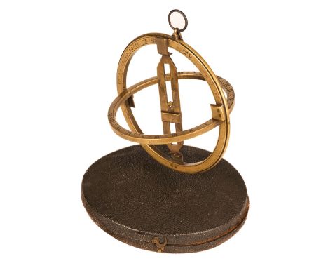 * Equinoctial Ring Dial. 18th-century brass equinoctial ring dial by TR, the meridian ring engraved with latitude scale 90-0-