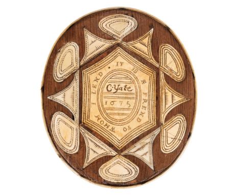 * Snuff Box. 17th-century walnut and horn snuff box, of oval form, the cover inscribed ‘It is a friend to whom I lend’, ‘C. Y