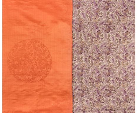 * Fabric. An unused length of patterned cloth, circa 1860, fine wool and silk cloth, with printed foliate pattern in purple, 
