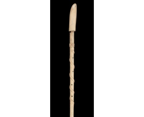 * Whalebone Stick. Victorian whalebone stick, carved with an entwined snake with tooth handle, 75cm longQty: (1)