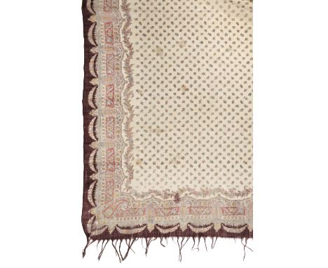 * Shawls. Two Norwich shawls, circa 1860-1880, 2 large printed shawls, 1 with dainty sprigged pattern in red, blue, green, an