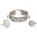925/1000 Silver set of bracelet and rings with moonstone