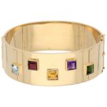 18K Yellow gold Swedish vintage design bracelet aquamarine, citrine, amethyst, ruby and tourmaline