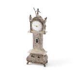 Miniature grandfather clock, H.B. Hol, Willige Langerak 1922, silver