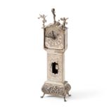 Miniature grandfather clock, J. Weeda, Haarlem 1974, silver