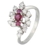 18K White gold ring set with approx. 0.48 ct. diamond and ruby