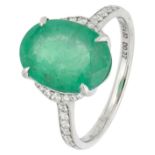 14K white gold ring set with natural emerald of 4.62 ct. and diamonds, IGI certified