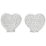 18K white gold heart ear studs with diamonds