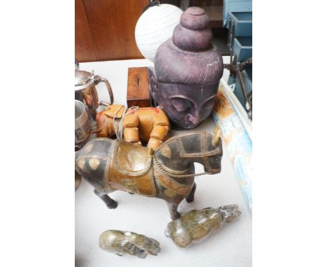 Vintage elephant puppet, soapstone animals &amp; others