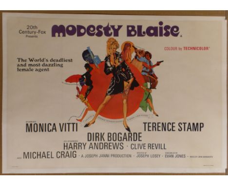Modesty Blaise (1966) British Quad film poster with artwork by Bob Peak, directed by Joseph Losey and starring Monica Vitti, 