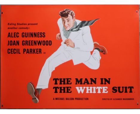 The Man in the White Suit (R-1980's) British Quad film poster with artwork by A.R. Thomson and S. John Woods, Ealing comedy s