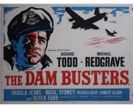 The Dam Busters (R-1960's) British quad film poster, starring Richard Todd and Michael Redgrave, linen backed, 30 x 40 inches