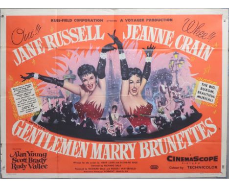 Gentlemen Marry Brunettes (1955) British quad film poster, directed by Richard Sale and starring Jane Russell and Jeanne Crai