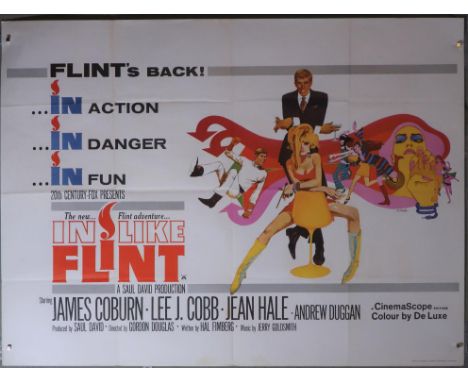 In Like Flint (1967) British Quad film poster, artwork by Bob Peake, starring James Coburn, folded, 30 x 40 inches.Condition 