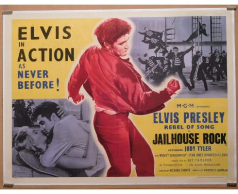 Jailhouse Rock (1957) British Quad film poster, directed by Richard Thorpe and starring Elvis Presley and Judy Tyler, linen b