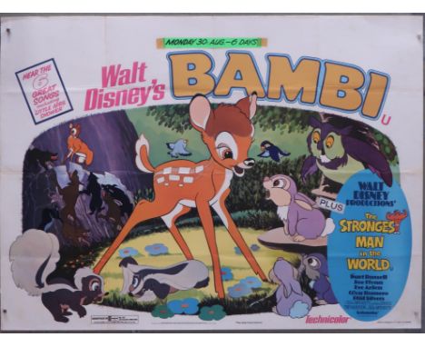 Walt Disney's Bambi (R-1970's) British Quad film poster, folded, 30 x 40 inches.Condition Report:  Good condition, some tape 